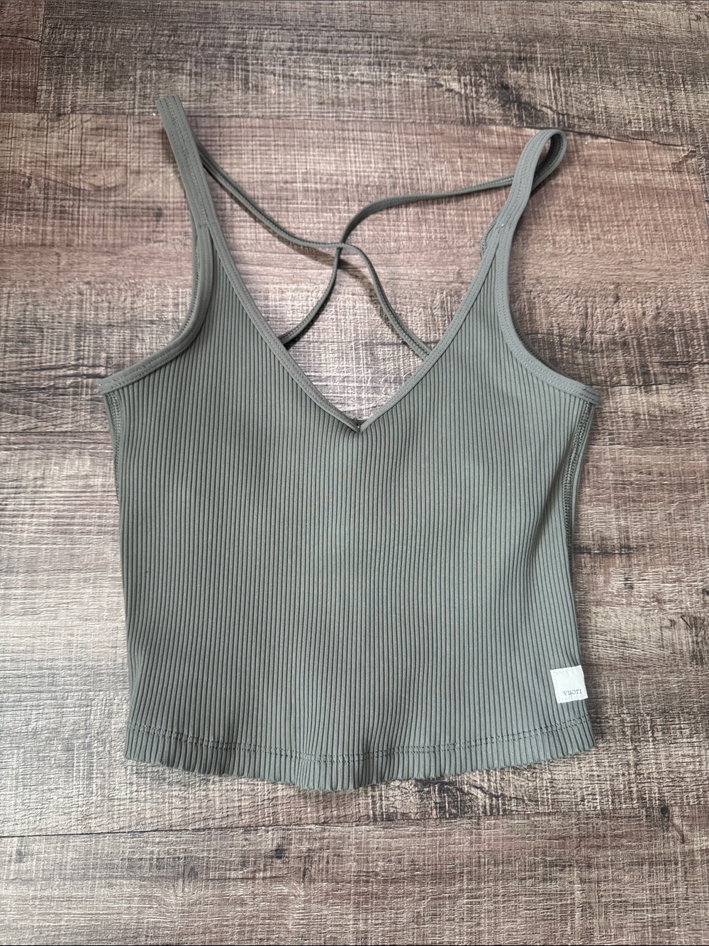 Vuori Ribbed Olive Green Strappy V-Neck Tank - Picture 1 of 7
